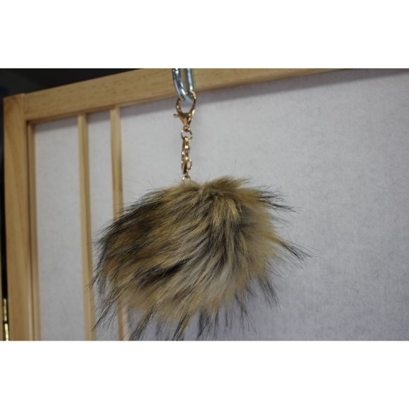 Fuzzy Keychain /  4 in/ Black and brown fuzzy keychain with keyring - Picture 3 of 6
